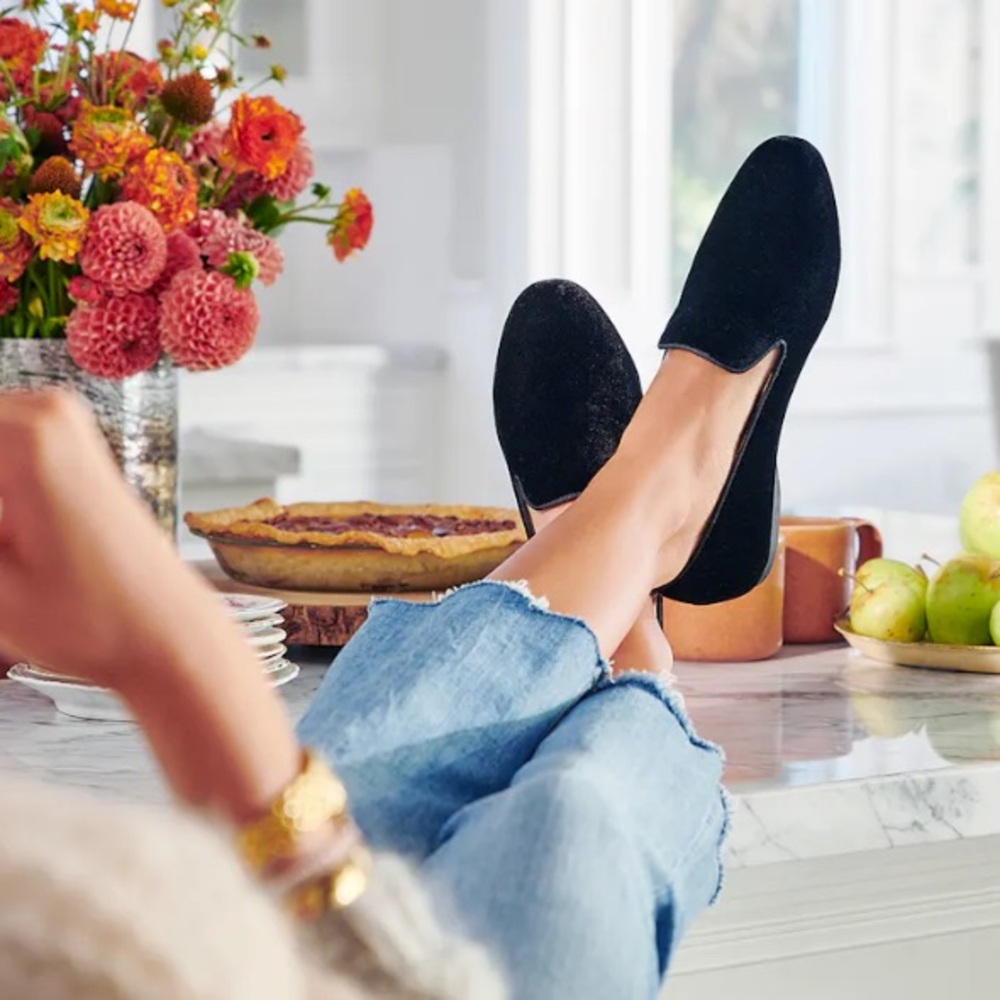 Birdies Black Velvet Slip-On Loafers